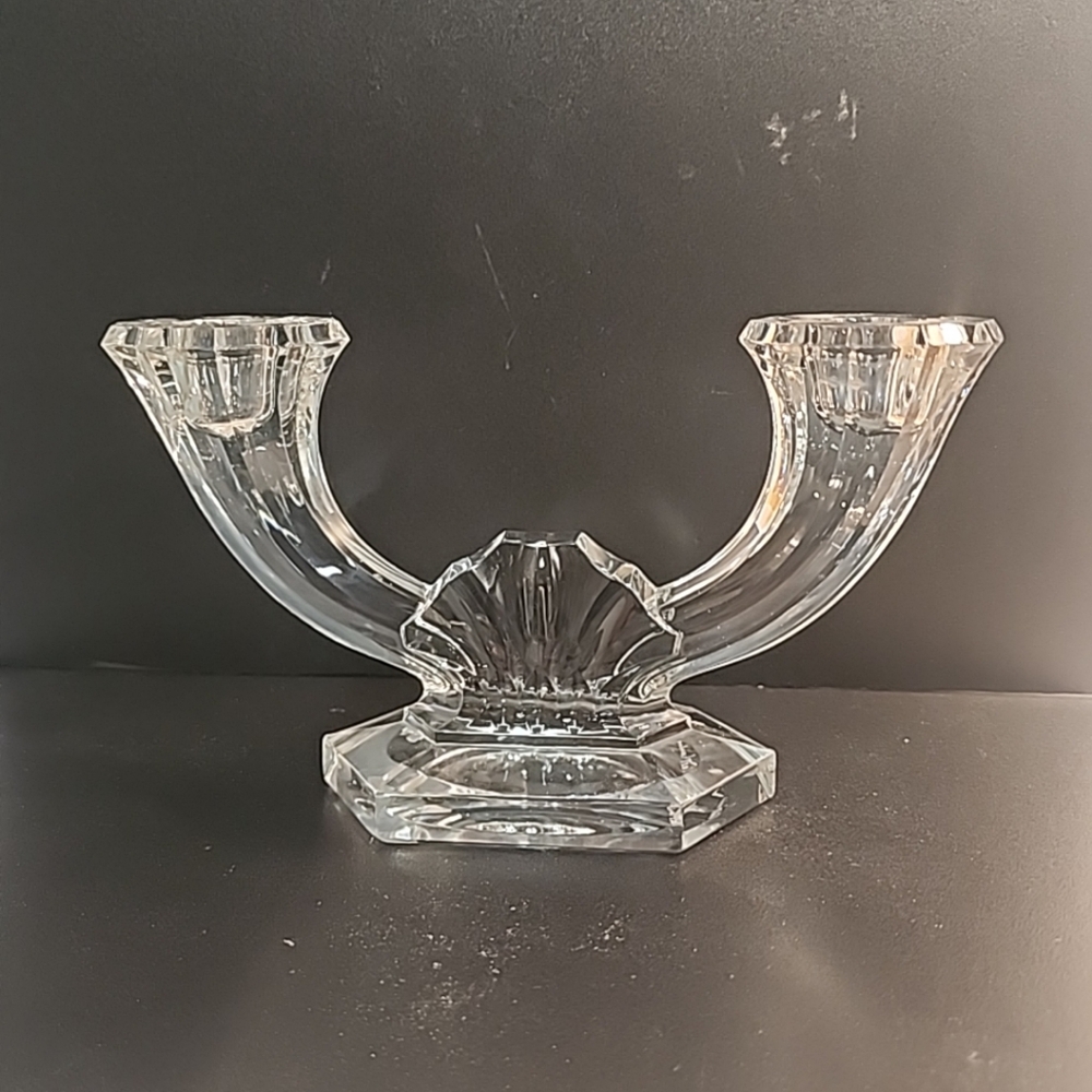 Vtg Val St. Lambert Art Deco Crystal Double Arm Candlestick Belgium 1930s READ